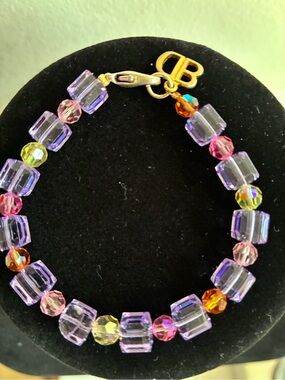 Multicolor Crystal Beaded Bracelet with Purple Accents